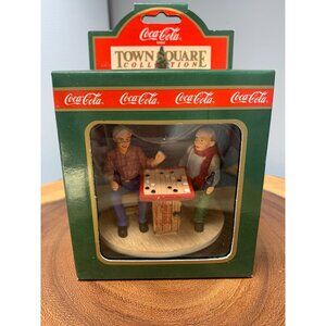 Coca-Cola Town Square Collection Checker Players Figurine In Box 1994 Vintage